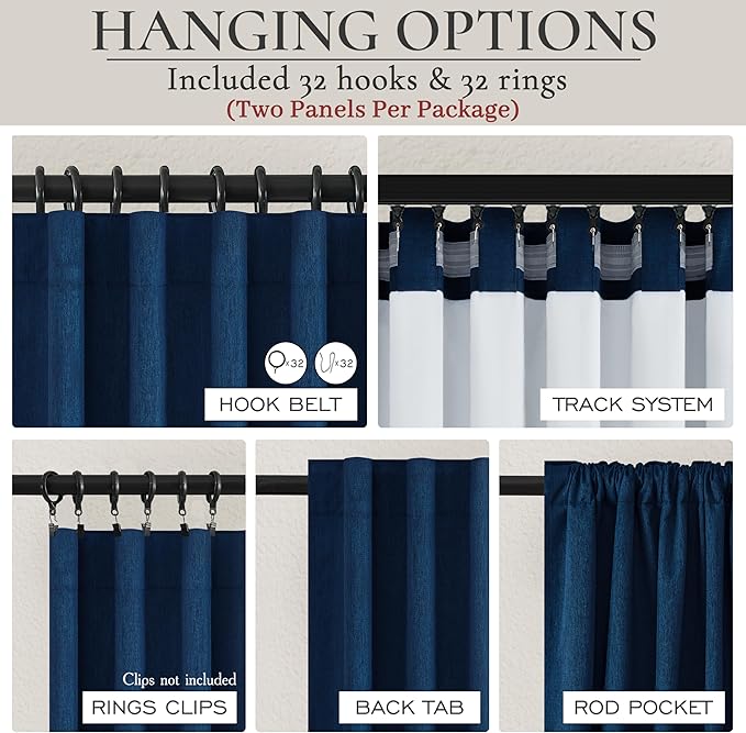 Navy Blue Blackout Curtains 96 Inch Length - Image 3