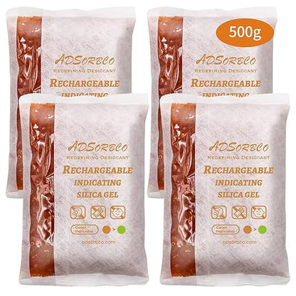Adsorbco Rechargeable 500 Gram 4 Packs Desiccant, Indicating Silica Gel Packets by Unknown
