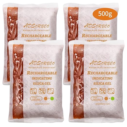 Adsorbco Rechargeable 500 Gram 4 Packs Desiccant, Indicating Silica Gel Packets by Unknown
