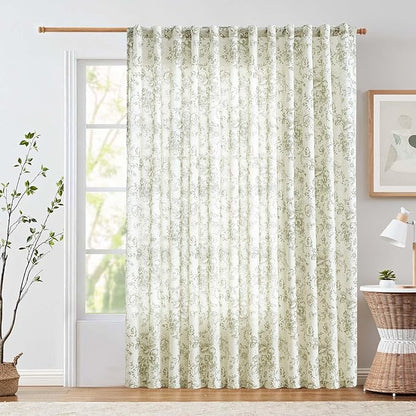 jinchan Linen Floral Curtains 100 Inch Extra Wide by JINCHAN