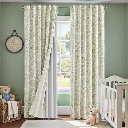 Vangao Linen Curtains with Detachable Blackout Liners Floral Curtains - Image 2