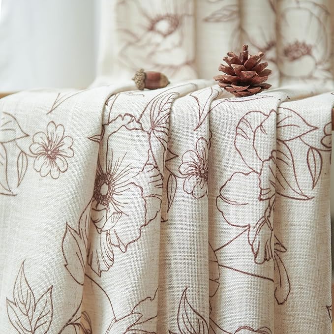 jinchan Floral Linen Curtains for Living Room 84 Inch Length Brown Flower - Image 5