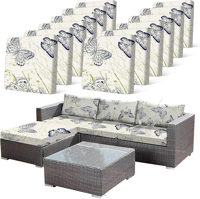 12pcs Outdoor Printed Sofa Seat Cushion Covers Strechable, Waterproof Elastic by CALBODE