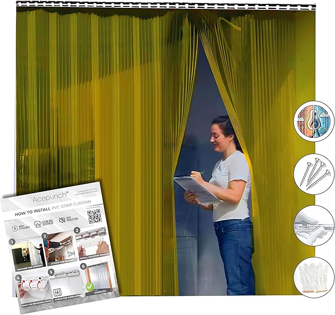Yellow Kit PVC Smooth Plastic Strip Door Curtain 3x7 ft. Standard Clear by Acepunch