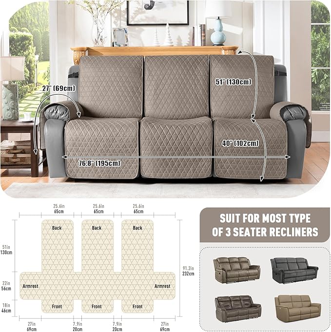 TAOCOCO 100% Waterproof Recliner Cover, Non-Slip Washable Reclining Couch Cover - Image 3
