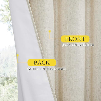 NICETOWN Natural Bedroom Full Blackout Linen Curtain Panels Set of 2, Thick - Image 7