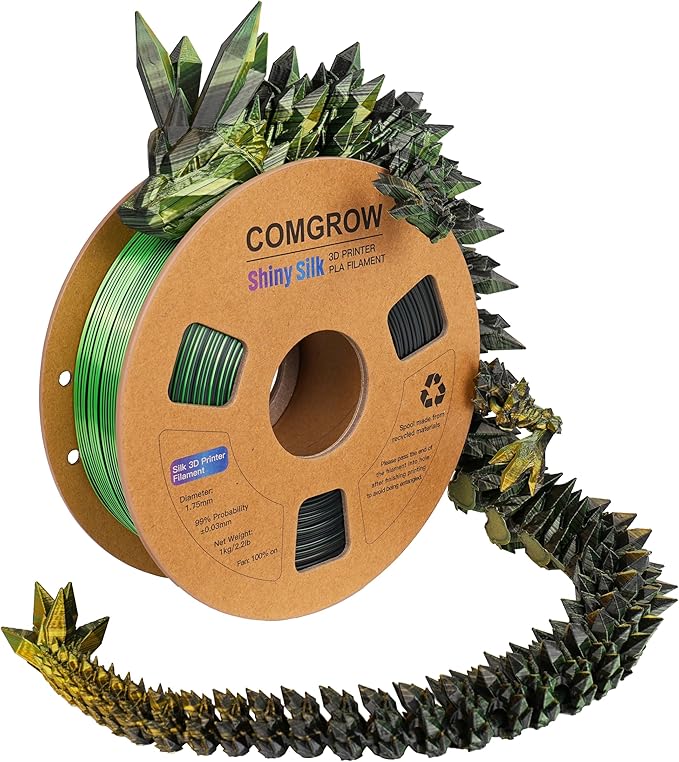 Comgrow Tri-Colors Silk PLA 3D Printer Filament, Rainbow PLA Filament 1.75mm by Comgrow
