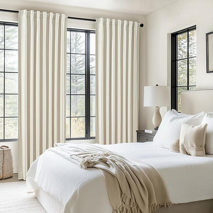 Warm Cream Thick Linen Black Out Curtains 100 Inch Long - Image 7
