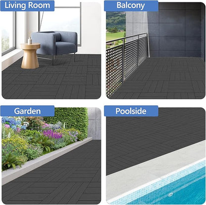 MYFAMIREA 9 Pcs Plastic Interlocking Deck Tiles 12" L x 12" W Patio Floor - Image 8