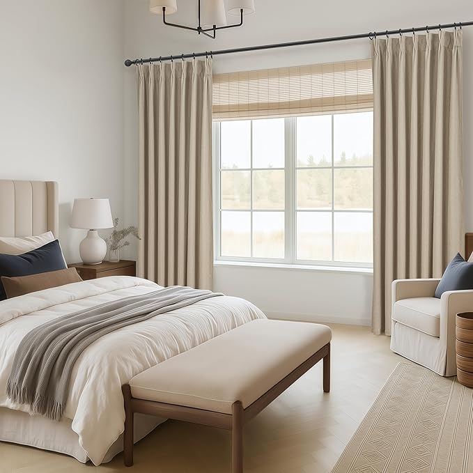 GreyBeige Modern Neutral 90 Inch Pinch Pleated Blackout Sliding Glass Door - Image 6