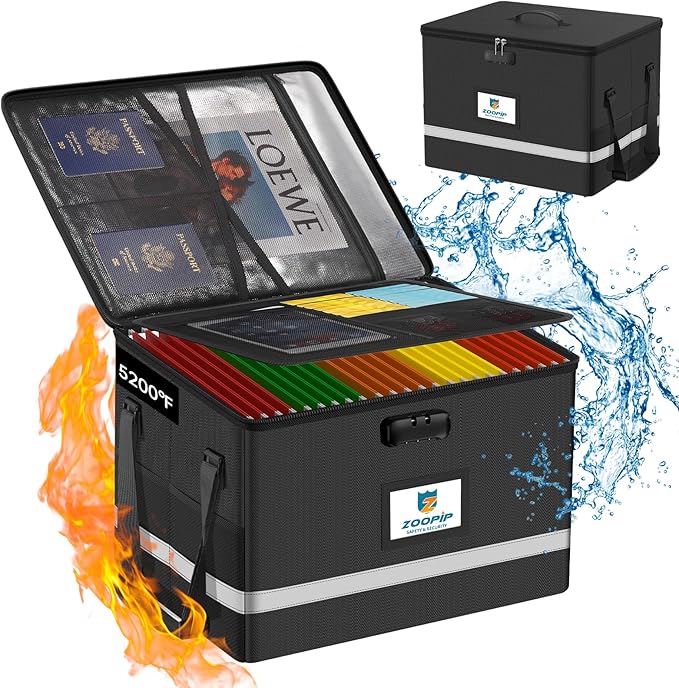Fireproof File Box with Lock, 5200°F Document Box Storage Organizer, Suitable by ZOOPIP