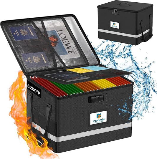 Fireproof File Box with Lock, 5200°F Document Box Storage Organizer, Suitable by ZOOPIP