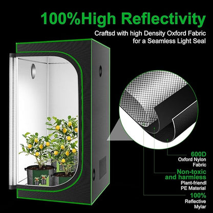 MELONFARM 32"x32"x63'' Grow Tent, High Reflective 600D Diamond Mylar Canvas - Image 2