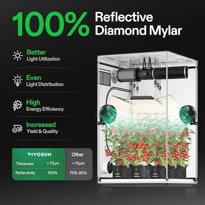 VIVOSUN G558 5x5 Pro Grow Tent 60"x60"x80", Plant Greenhouse Tent 2000D Mylar - Image 2