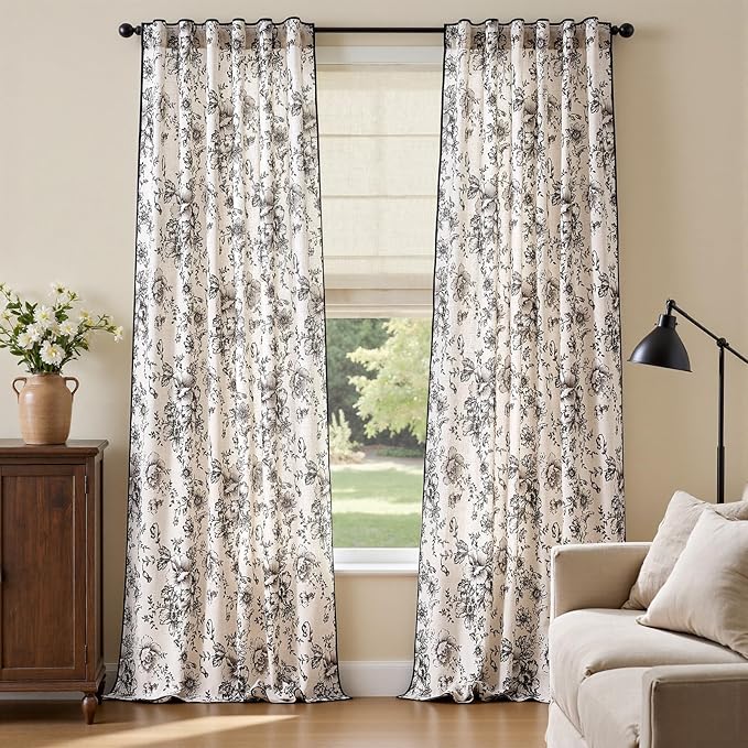 JINCHAN Linen Blend Floral Curtains French Country Curtain by JINCHAN