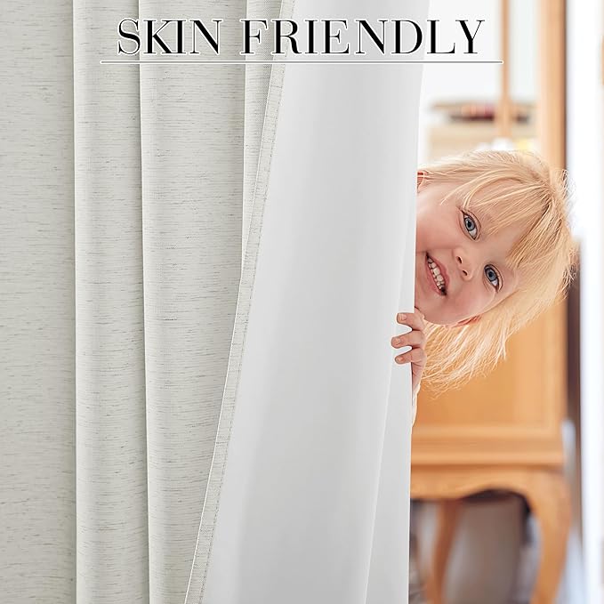 RYB HOME Ivory White 100% Blackout Curtains - Image 4