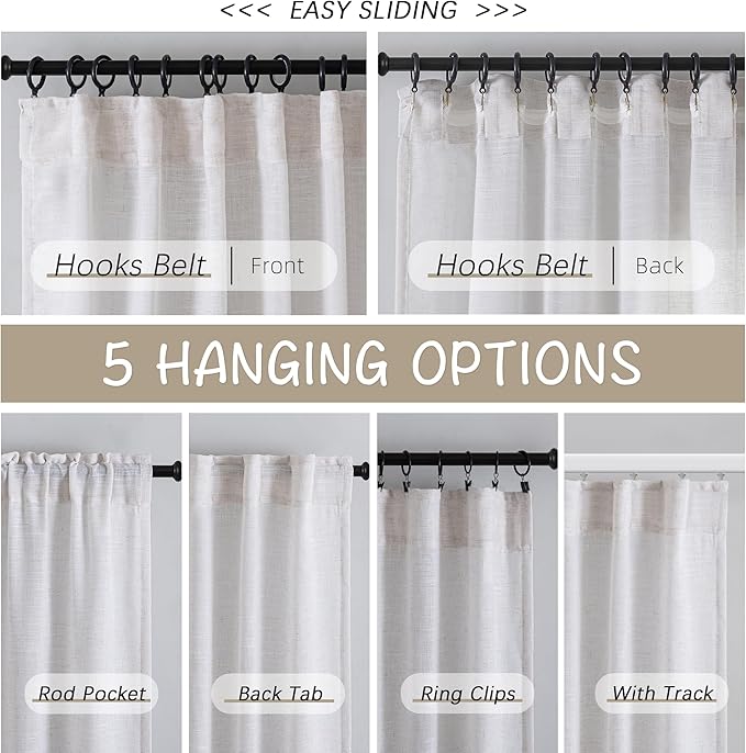 DONREN Off White Back Tab Curtains 90 Inches Long 2 Panels - Image 3