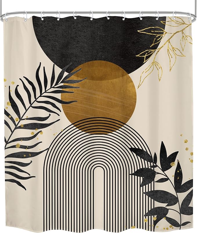 Black Boho Shower Curtain 60Wx72H Modern Bohemian Abstract Brown Tan Mid - Image 8