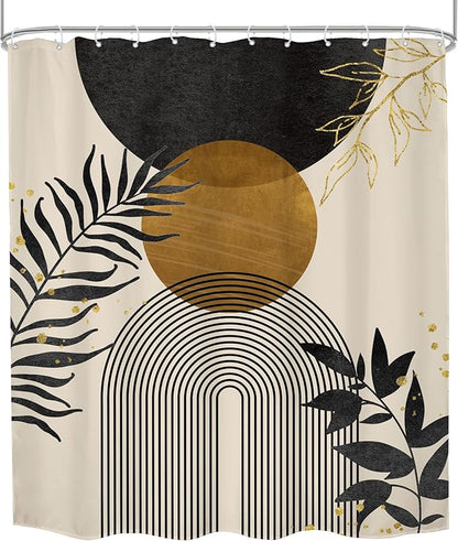 Black Boho Shower Curtain 60Wx72H Modern Bohemian Abstract Brown Tan Mid - Image 8