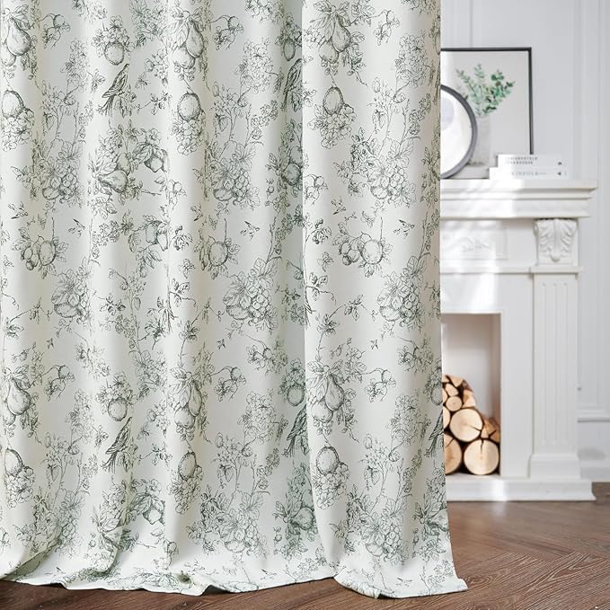 jinchan 95% Blackout Floral Curtains 84 Inches Long, Printed Flower Sage Green - Image 7