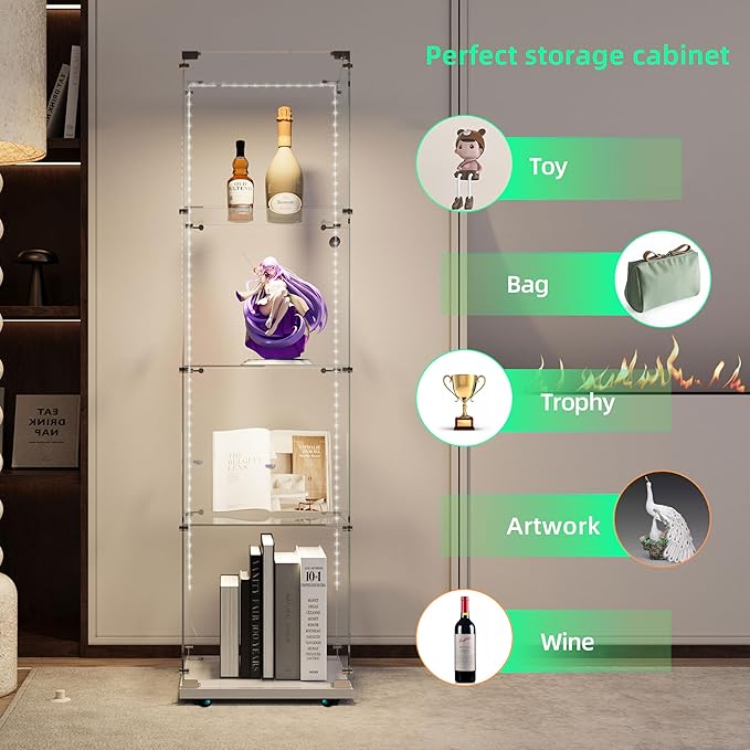 Yoluckea 4 Tiers Glass Display Cabinet - Image 3