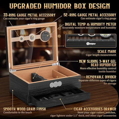 Cigar Humidor, Glass Top Desktop Humidor Box, Cigar Gifts - Image 2