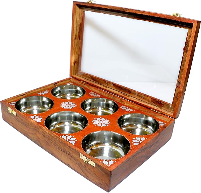 Wooden Spice Box Multipurpose Utility Table Top Glass Top Masala Dabba - Image 4