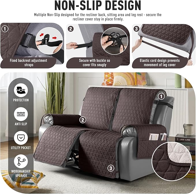 TAOCOCO 100% Waterproof Recliner Cover, Non-Slip Washable Reclining Couch Cover - Image 5