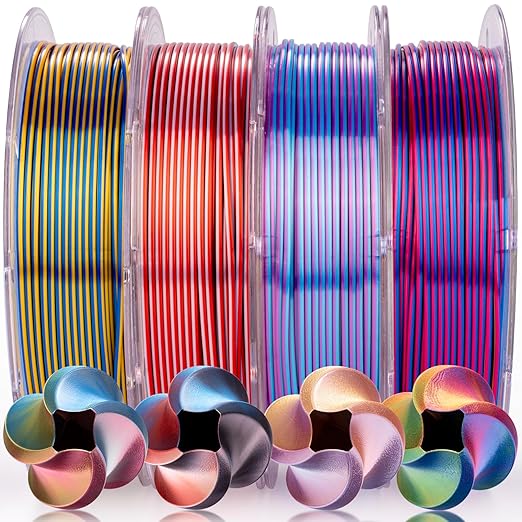 AMOLEN Silk PLA 3D Printer Filament Bundle, Shiny Silkverse 4 Colors in 1 by AMOLEN