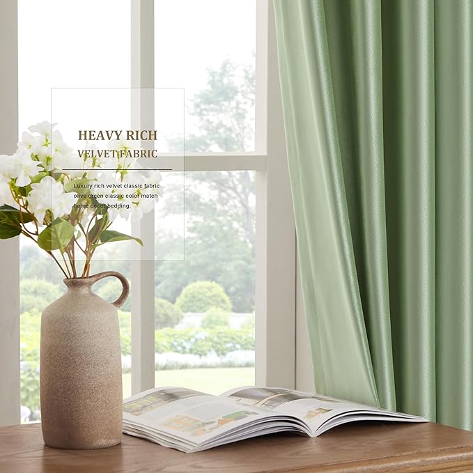 BULBUL Sage Green Velvet Curtains 84 inches Luxury Elegant Living Room Curtain - Image 4
