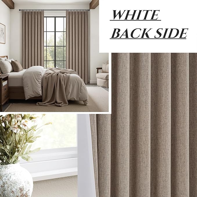 Dark Flax Blackout 105 Inch Long Boho Living Room Curtains 2 Panels Set - Image 6