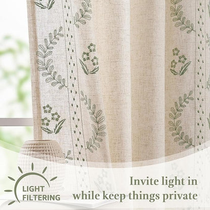 jinchan Belrose Linen Floral Kitchen Curtains 36 inch Length Embroidered - Image 7