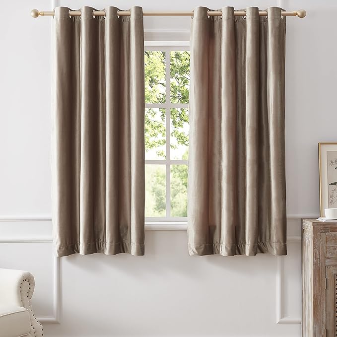 BULBUL Taupe Velvet Curtains 63 inch:Luxury Elegant Living Room by ModernShinyVelvetCurtains