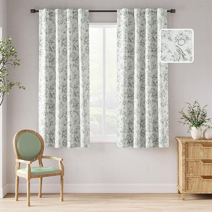 jinchan 95% Blackout Floral Curtains 63 Inch Length, Printed Flower Sage Green by JINCHAN