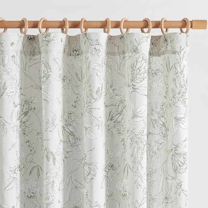 jinchan Floral Curtains 63 Inch Length Charcoal Grey Flower Linen Farmhouse - Image 8