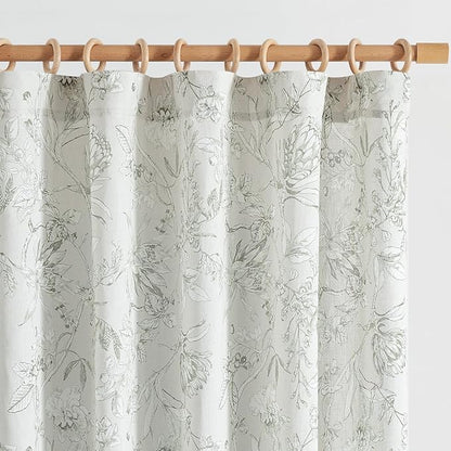 jinchan Floral Curtains 63 Inch Length Charcoal Grey Flower Linen Farmhouse - Image 8