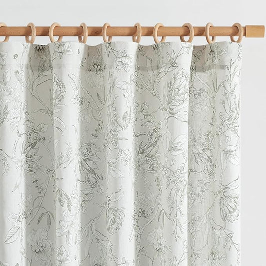 jinchan Floral Curtains 108 Inch Length Charcoal Grey Flower Linen Farmhouse by JINCHAN