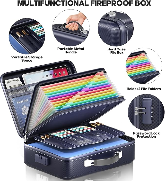 Fireproof Document Box, Hard Case Highly Flame-Resistant Fire Proof Waterproof - Image 5