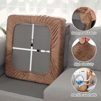Fuloon Stretch Seat Cushion Covers, Suede Leather Look Sofa Slipcovers Couch - Image 5