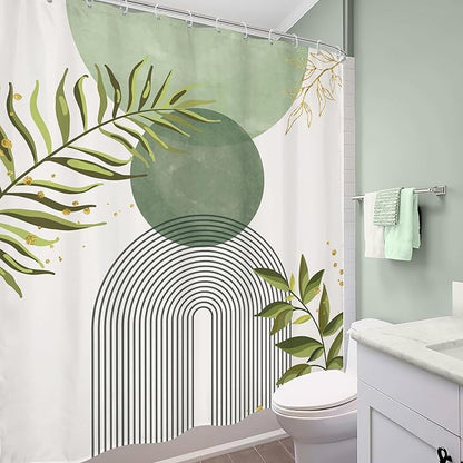 Sage Green Boho Shower Curtain 60Wx72H Modern Bohemian Abstract Leaves Olive - Image 4