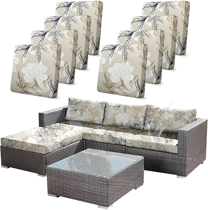 8Pcs Outdoor Stretch Cushion Covers, Waterproof Outdoor Chair Floral Cushion by CALBODE