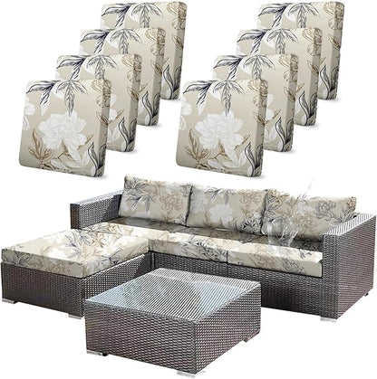 8Pcs Outdoor Stretch Cushion Covers, Waterproof Outdoor Chair Floral Cushion by CALBODE