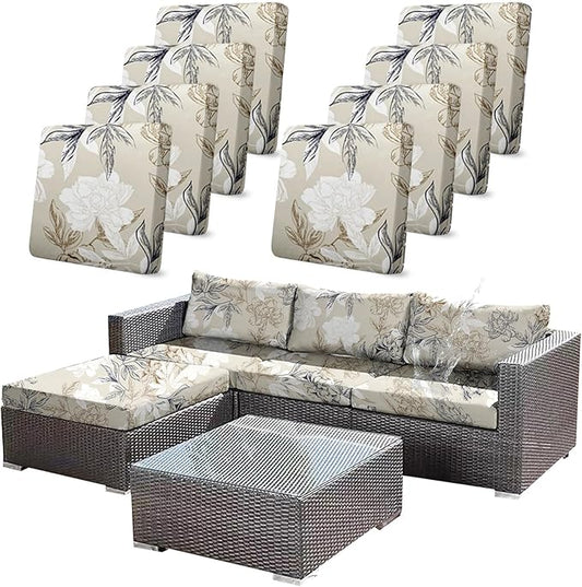 8Pcs Outdoor Stretch Cushion Covers, Waterproof Outdoor Chair Floral Cushion by CALBODE