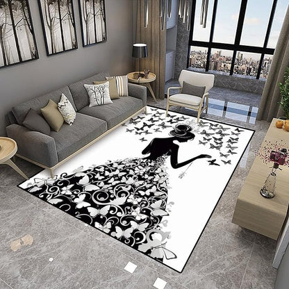 Pile Carpet - Girl with Butterflies Printed Patterns Washable Area Rugs Fade - Image 4