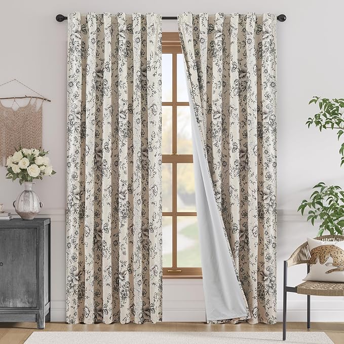 jinchan Blackout Linen Blend Curtain Floral Blackout Curtains by JINCHAN