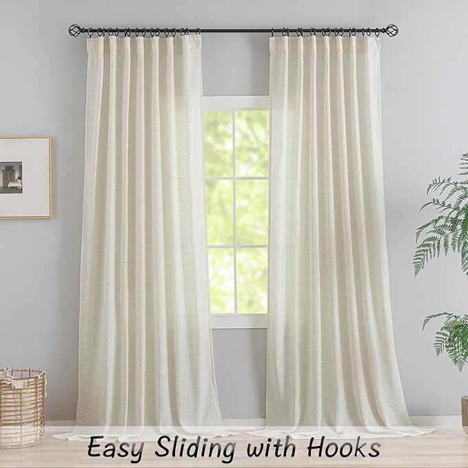 Natural Linen Curtains 102 inches Long 2 Panels - Image 2