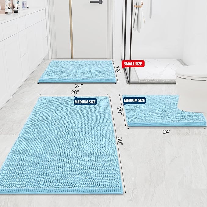 Smiry Luxury Chenille Bathroom Rugs 59x24, Extra Soft and Absorbent Shaggy Bath - Image 2
