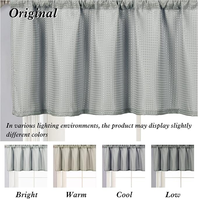 Home Queen Grey Waffle Bathroom Window Curtains, Short Water Repellent Rod - Image 6