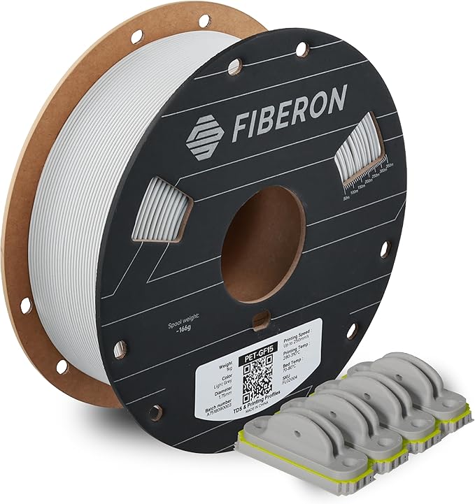 Polymaker Fiberon Light Grey PET-GF15 3D Printer Filament 1.75mm 1KG, 15% Glass by Polymaker