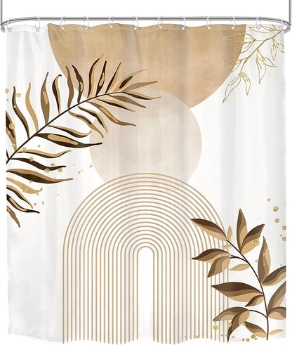 Beige Boho Shower Curtain 60Wx72H Bohemian Abstract Modern Mid Century Leaves - Image 8